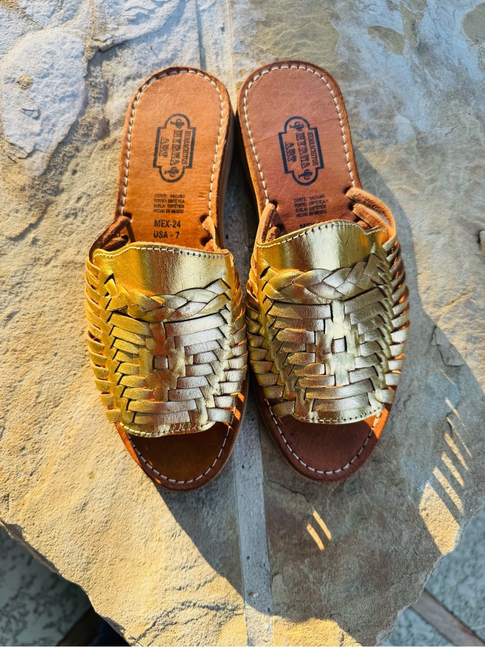 NEW Myrna Art Gold Leather Huarache Sandals Women’s Size 7 Handmade - Picture 10 of 17
